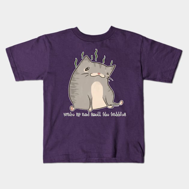 Wake Up and Smell the Tabbies (Gray Version) Kids T-Shirt by Jan Grackle